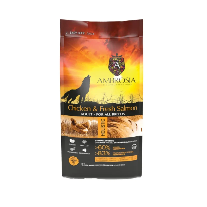 AMBROSIA Adult – Τροφή Σκύλου με Κοτόπουλο και Σολομό, Όλων των Φυλών