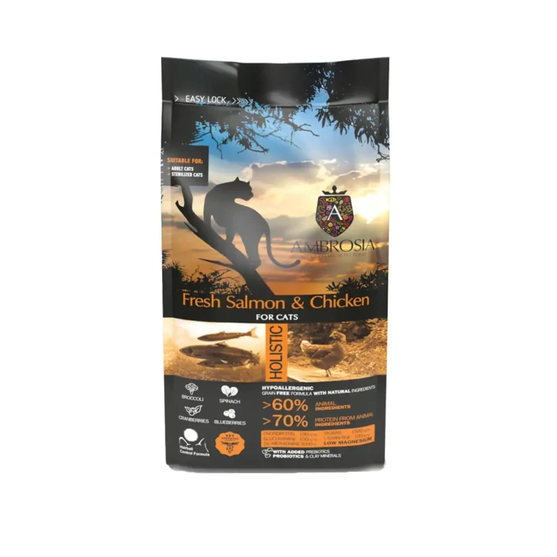 AMBROSIA Grain Free Cat Adult Sterilized Fresh Salmon & Chicken – Σολομός & Κοτόπουλο
