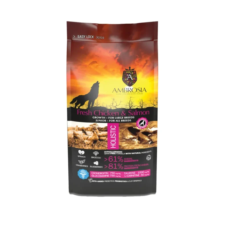 AMBROSIA Grain Free Puppy Large – Τροφή για Κουτάβια Μεγαλόσωμων Φυλών (Κοτόπουλο & Σολομός)
