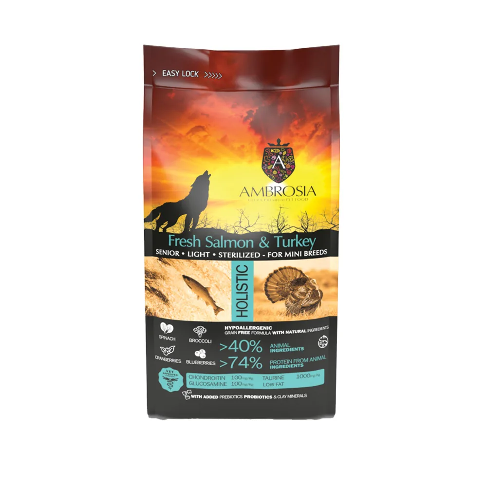 Ambrosia Mini Senior Light Σολομός & Γαλοπούλα Grain Free