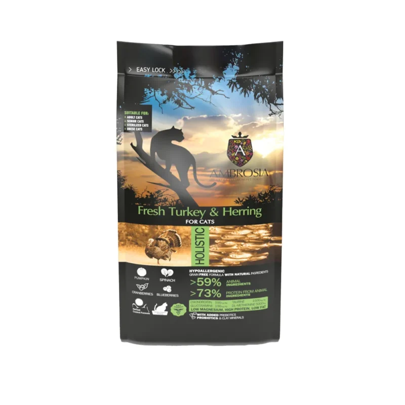 Ambrosia Grain Free Ξηρά Τροφή για Στειρωμένες Γάτες με Φρέσκια Γαλοπούλα & Ρέγγα